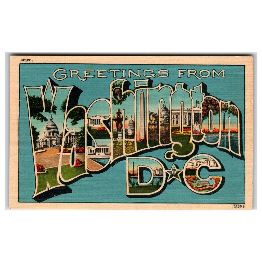 Greetings From Washington D.C. Large Letter Linen Postcard Metrocraft